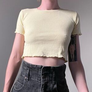 Vintage Yellow Crop Top w/ Ruffled Hem, Sm